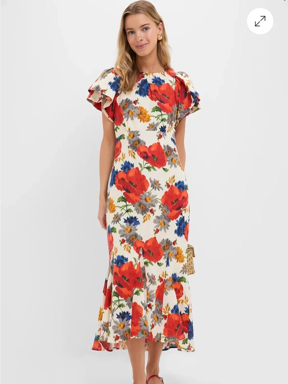 Tuckernuck Crimson Poppy Cotton Linen Elodie Dress - Picture 2 of 6